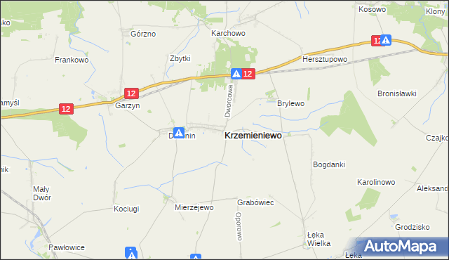 mapa Krzemieniewo powiat leszczyński, Krzemieniewo powiat leszczyński na mapie Targeo