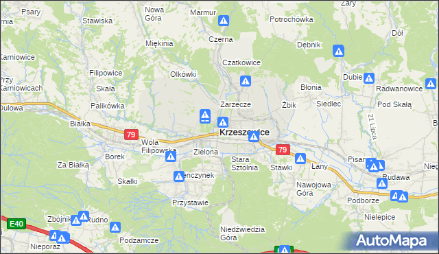 mapa Krzeszowice, Krzeszowice na mapie Targeo