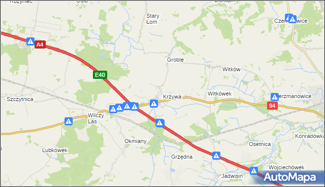 mapa Krzywa gmina Chojnów, Krzywa gmina Chojnów na mapie Targeo