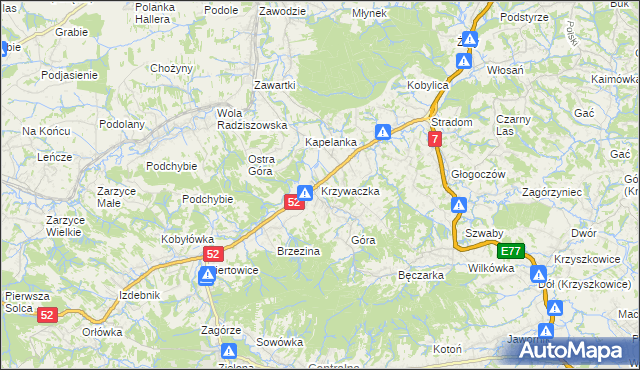 mapa Krzywaczka, Krzywaczka na mapie Targeo