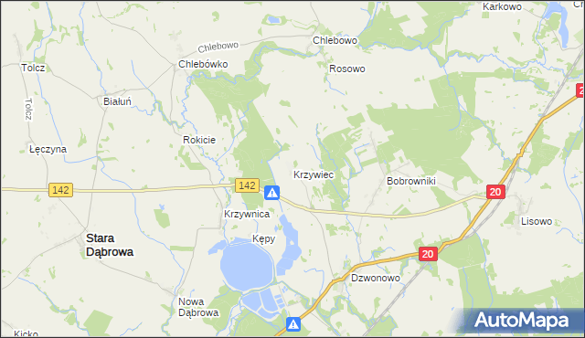 mapa Krzywiec gmina Marianowo, Krzywiec gmina Marianowo na mapie Targeo