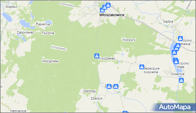 mapa Krzyżowiec gmina Włoszakowice, Krzyżowiec gmina Włoszakowice na mapie Targeo