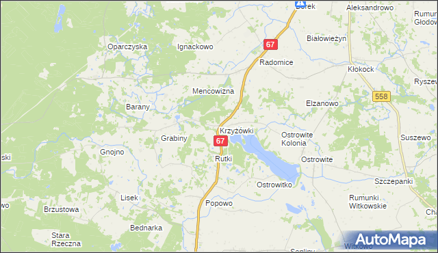 mapa Krzyżówki gmina Lipno, Krzyżówki gmina Lipno na mapie Targeo