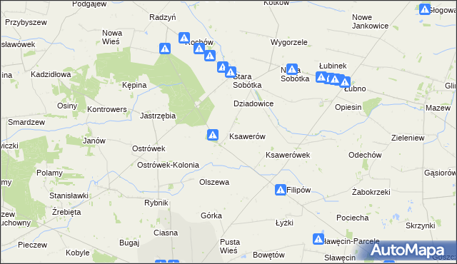 mapa Ksawerów gmina Grabów, Ksawerów gmina Grabów na mapie Targeo