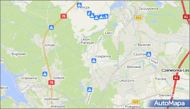 mapa Książenice gmina Czerwionka-Leszczyny, Książenice gmina Czerwionka-Leszczyny na mapie Targeo