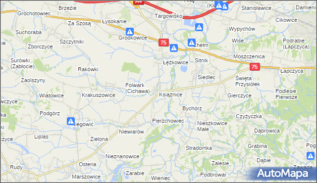 mapa Książnice gmina Gdów, Książnice gmina Gdów na mapie Targeo