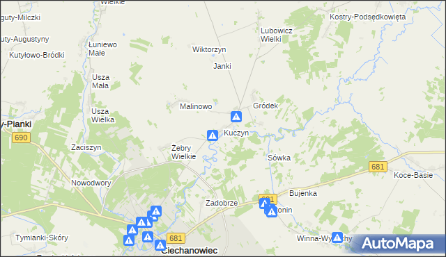mapa Kuczyn gmina Klukowo, Kuczyn gmina Klukowo na mapie Targeo