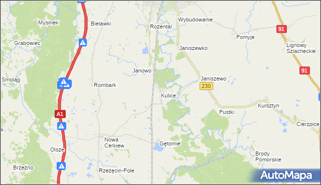 mapa Kulice gmina Pelplin, Kulice gmina Pelplin na mapie Targeo