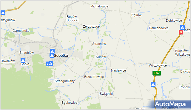 mapa Kunów gmina Sobótka, Kunów gmina Sobótka na mapie Targeo
