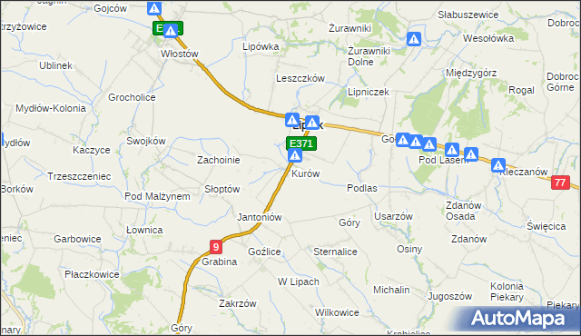 mapa Kurów gmina Lipnik, Kurów gmina Lipnik na mapie Targeo