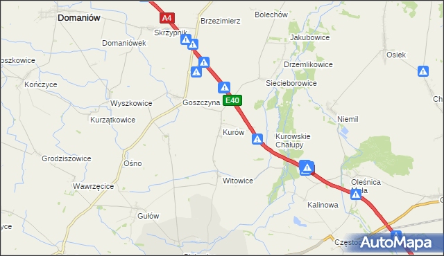 mapa Kurów gmina Wiązów, Kurów gmina Wiązów na mapie Targeo