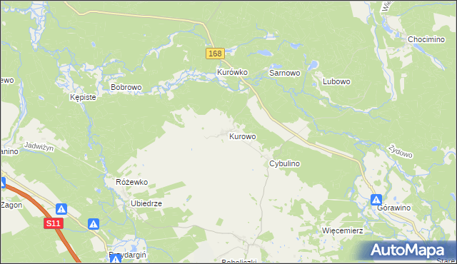 mapa Kurowo gmina Bobolice, Kurowo gmina Bobolice na mapie Targeo