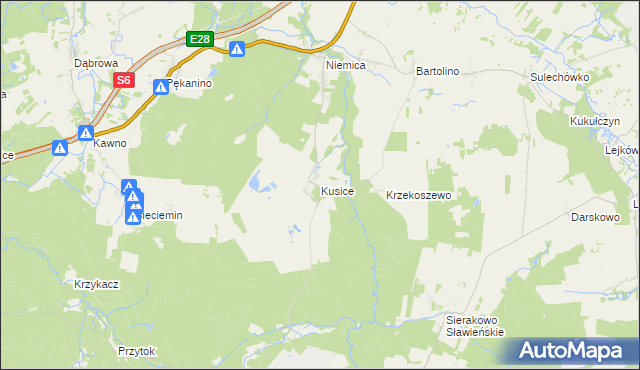 mapa Kusice, Kusice na mapie Targeo