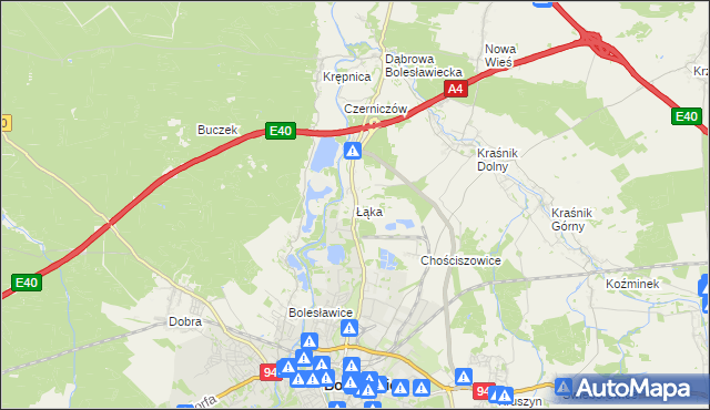 mapa Łąka gmina Bolesławiec, Łąka gmina Bolesławiec na mapie Targeo