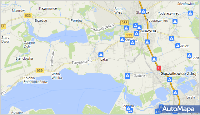 mapa Łąka gmina Pszczyna, Łąka gmina Pszczyna na mapie Targeo