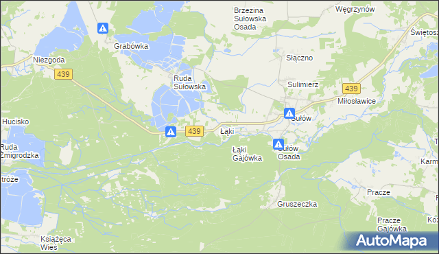 mapa Łąki gmina Milicz, Łąki gmina Milicz na mapie Targeo
