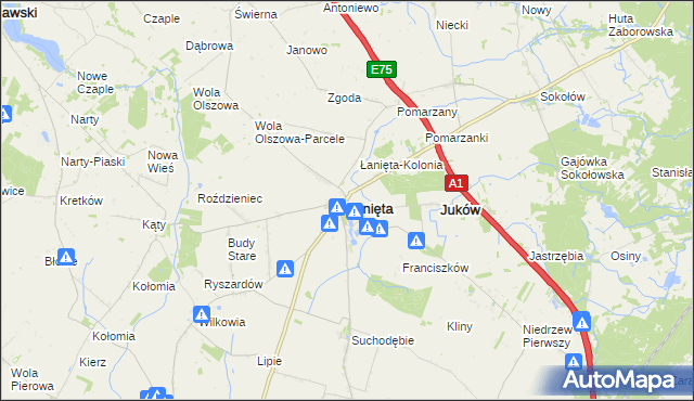 mapa Łanięta powiat kutnowski, Łanięta powiat kutnowski na mapie Targeo