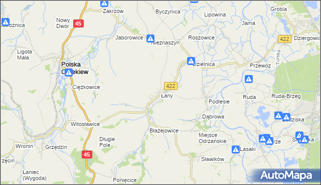 mapa Łany gmina Cisek, Łany gmina Cisek na mapie Targeo