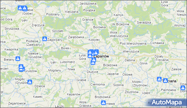 mapa Łapanów, Łapanów na mapie Targeo