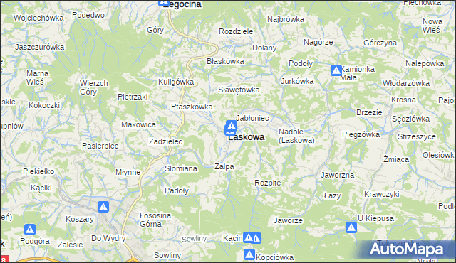 mapa Laskowa powiat limanowski, Laskowa powiat limanowski na mapie Targeo