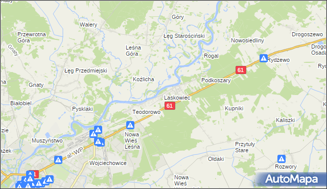 mapa Laskowiec gmina Rzekuń, Laskowiec gmina Rzekuń na mapie Targeo