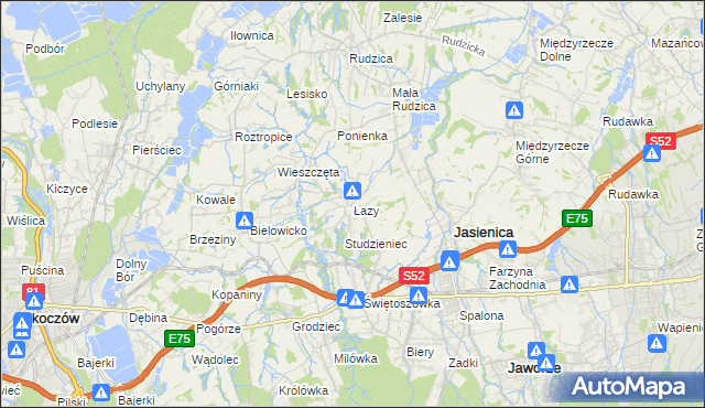 mapa Łazy gmina Jasienica, Łazy gmina Jasienica na mapie Targeo