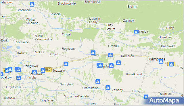 mapa Łazy gmina Kampinos, Łazy gmina Kampinos na mapie Targeo