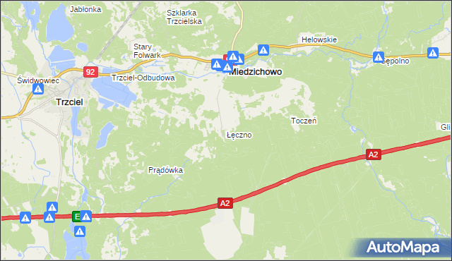 mapa Łęczno gmina Miedzichowo, Łęczno gmina Miedzichowo na mapie Targeo