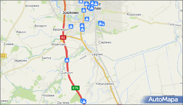 mapa Łęgowo gmina Pruszcz Gdański, Łęgowo gmina Pruszcz Gdański na mapie Targeo