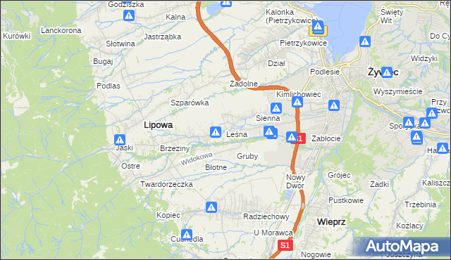 mapa Leśna gmina Lipowa, Leśna gmina Lipowa na mapie Targeo