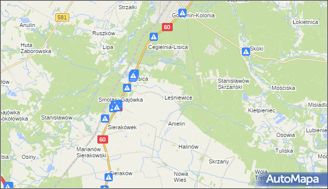 mapa Leśniewice, Leśniewice na mapie Targeo