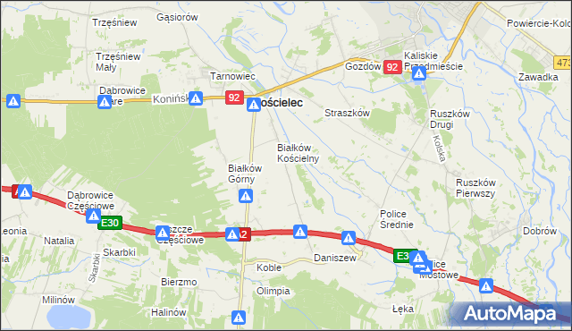 mapa Leszcze gmina Kościelec, Leszcze gmina Kościelec na mapie Targeo