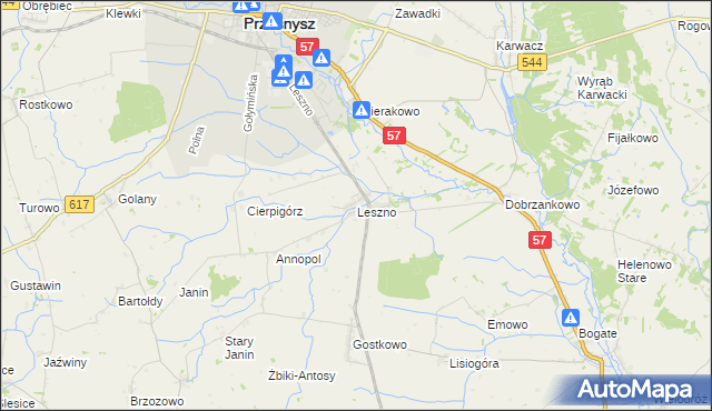 mapa Leszno gmina Przasnysz, Leszno gmina Przasnysz na mapie Targeo