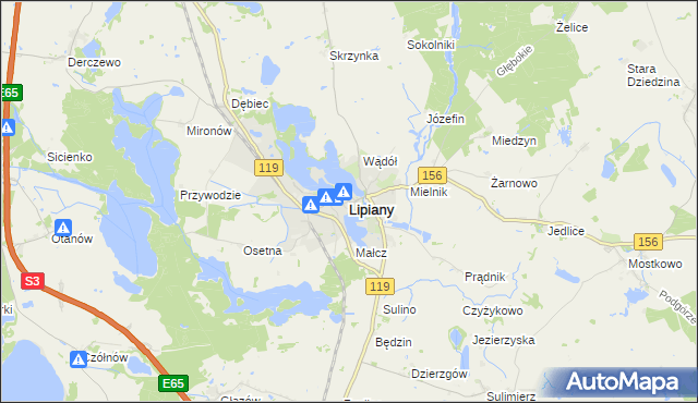 mapa Lipiany powiat pyrzycki, Lipiany powiat pyrzycki na mapie Targeo