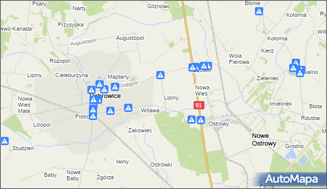 mapa Lipiny gmina Nowe Ostrowy, Lipiny gmina Nowe Ostrowy na mapie Targeo