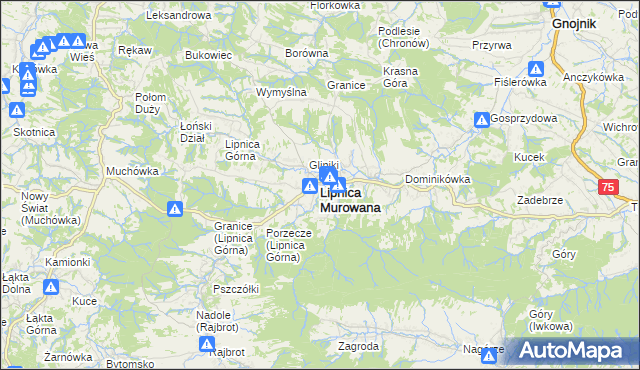 mapa Lipnica Murowana, Lipnica Murowana na mapie Targeo