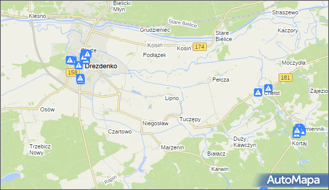 mapa Lipno gmina Drezdenko, Lipno gmina Drezdenko na mapie Targeo