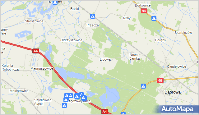 mapa Lipowa gmina Dąbrowa, Lipowa gmina Dąbrowa na mapie Targeo