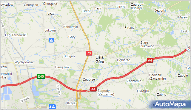 mapa Lisia Góra powiat tarnowski, Lisia Góra powiat tarnowski na mapie Targeo