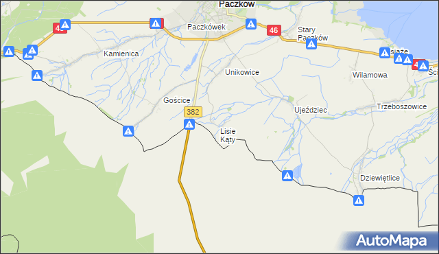 mapa Lisie Kąty gmina Paczków, Lisie Kąty gmina Paczków na mapie Targeo