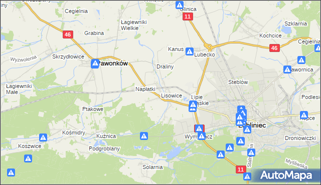 mapa Lisowice gmina Pawonków, Lisowice gmina Pawonków na mapie Targeo