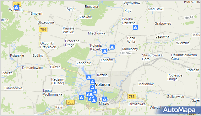 mapa Łobzów gmina Wolbrom, Łobzów gmina Wolbrom na mapie Targeo