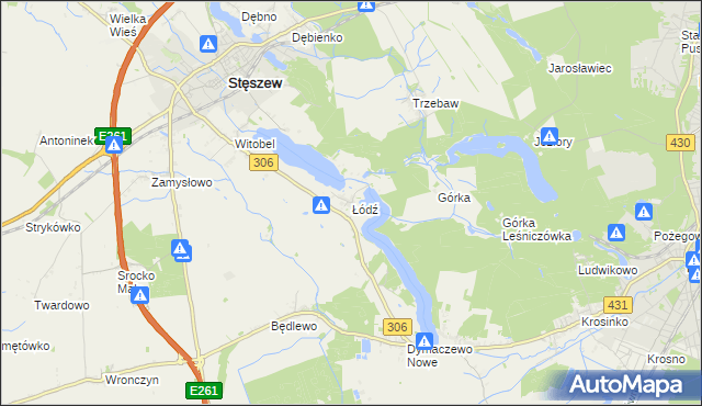 mapa Łódź gmina Stęszew, Łódź gmina Stęszew na mapie Targeo