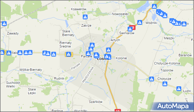 mapa Łosice, Łosice na mapie Targeo