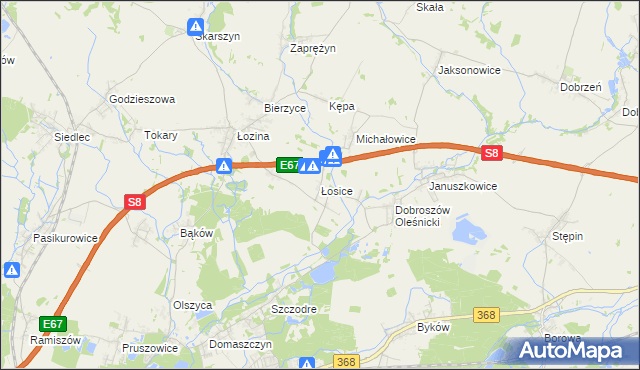 mapa Łosice gmina Długołęka, Łosice gmina Długołęka na mapie Targeo