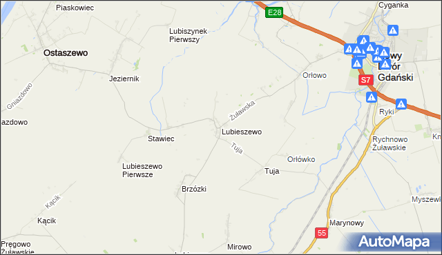 mapa Lubieszewo gmina Nowy Dwór Gdański, Lubieszewo gmina Nowy Dwór Gdański na mapie Targeo