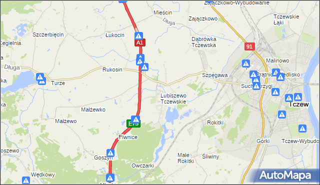 mapa Lubiszewo Tczewskie, Lubiszewo Tczewskie na mapie Targeo