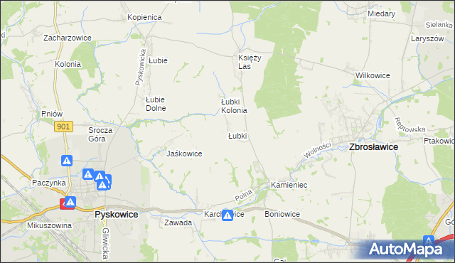mapa Łubki gmina Zbrosławice, Łubki gmina Zbrosławice na mapie Targeo