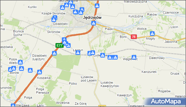 mapa Ludwinów gmina Jędrzejów, Ludwinów gmina Jędrzejów na mapie Targeo