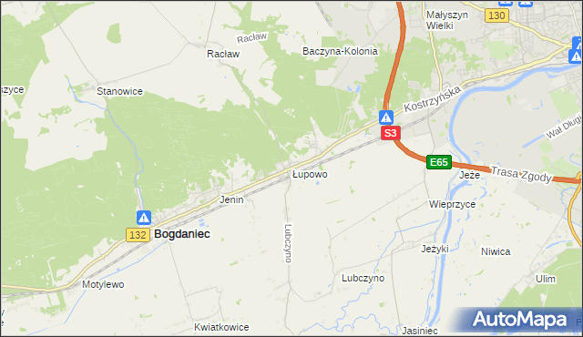 mapa Łupowo gmina Bogdaniec, Łupowo gmina Bogdaniec na mapie Targeo